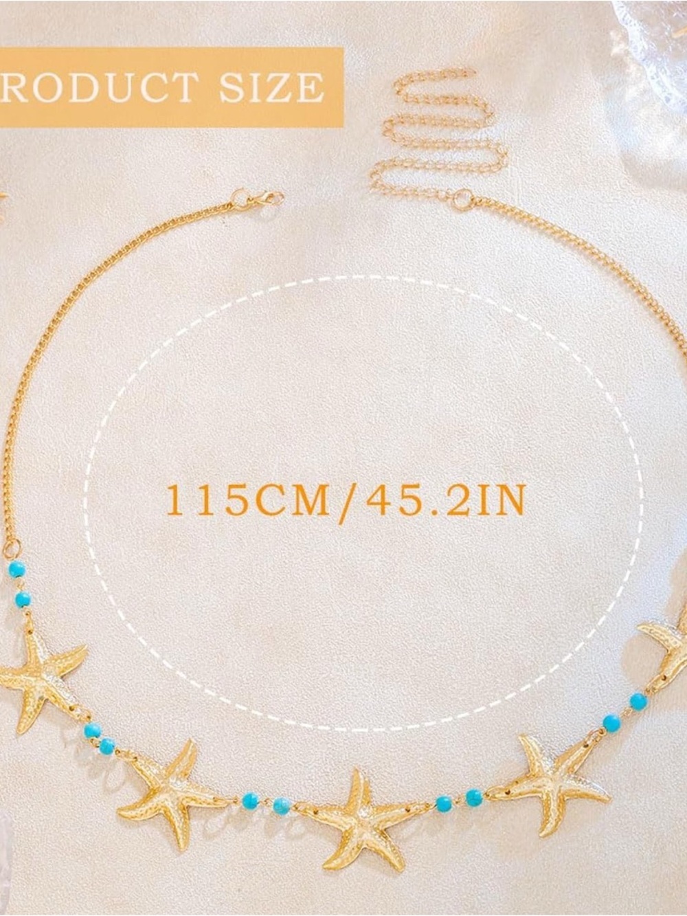 Gold Starfish & Turquoise Beaded Waist Chain - Picture 2 of 4